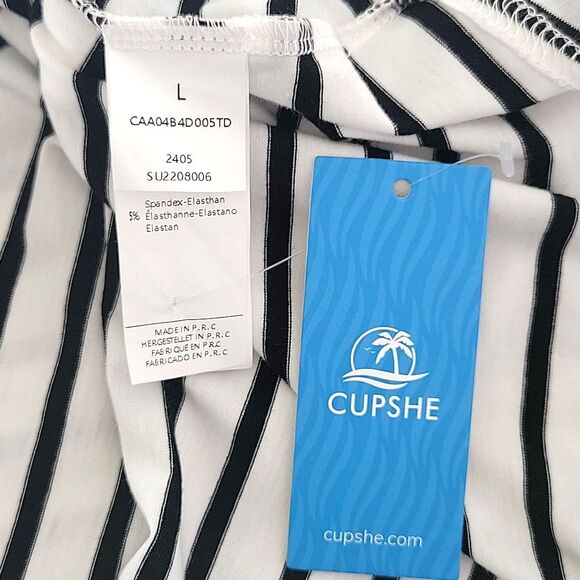 CUPSHE Black White Horizontal Striped Sleeveless Tank Top size L Shoulder Pads - Picture 9 of 14